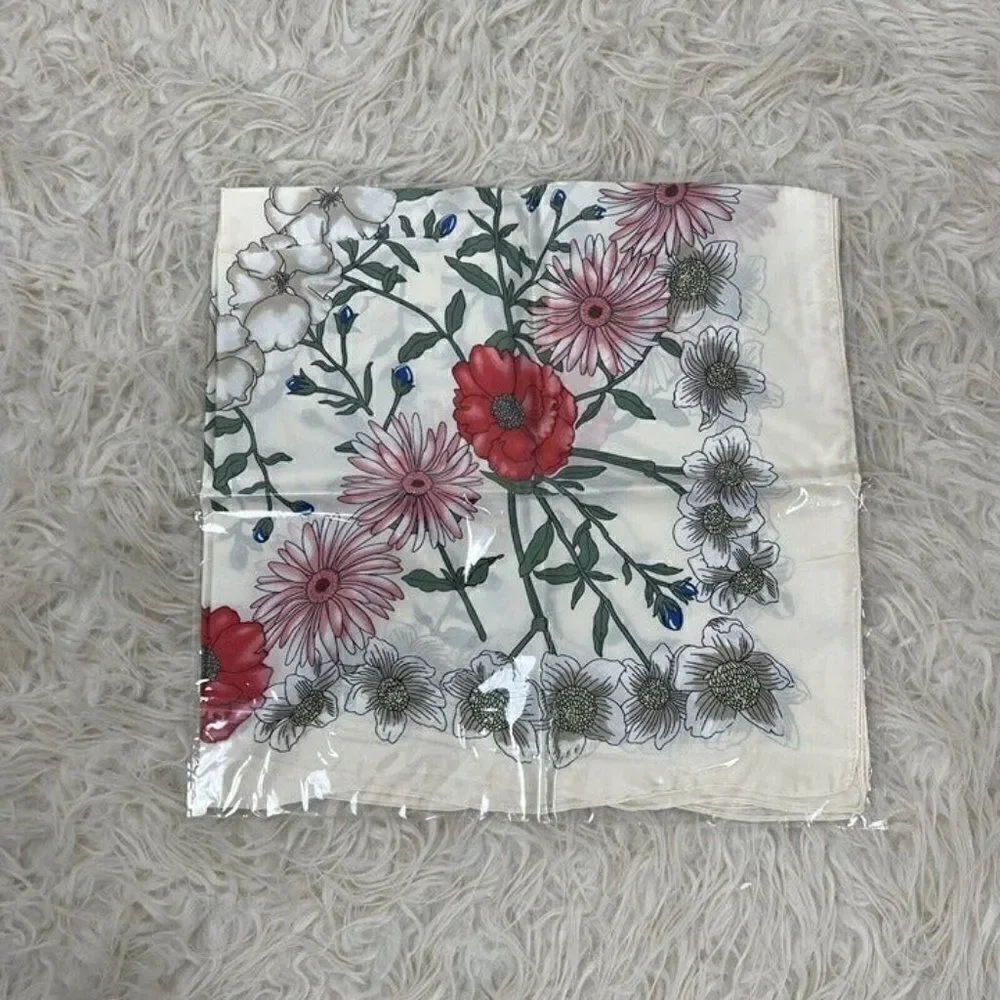 Bohemian Floral White Silk Like Satin large Square Scarf Women Shawl Head wrap